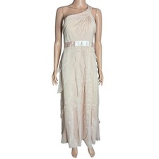 Adrianna Papell Layered Pink Chiffon Maxi Dress 10 One Shoulder Fairy Romantic
