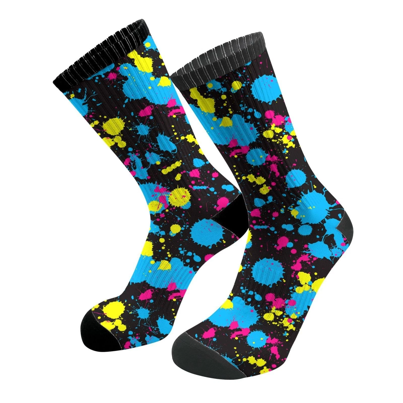 Neon Splatter Unisex Athletic Crew Cushion Socks For Running And Workout Perf...
