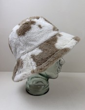 UGG Bucket Hat Faux Fur Cow Print White/Brown...
