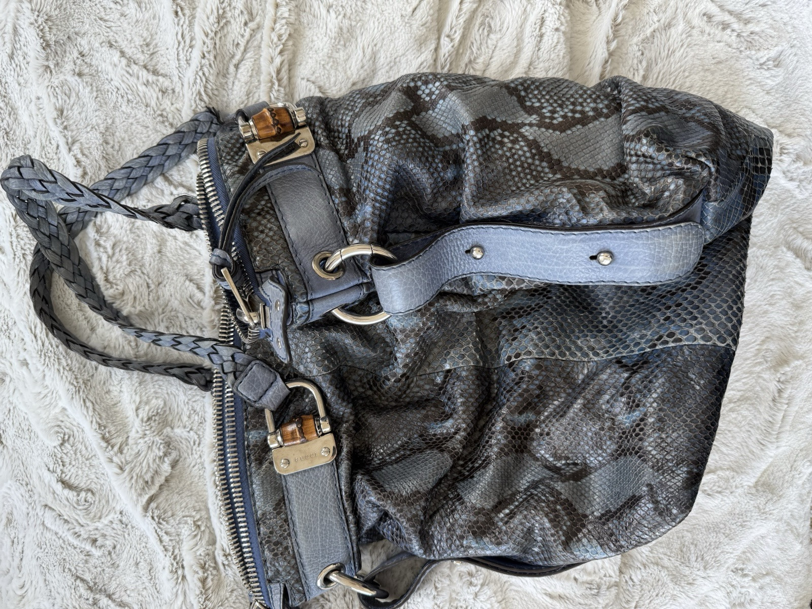 AUTHENTIC large GUCCI Blue Python shoulder bag wi… - image 12