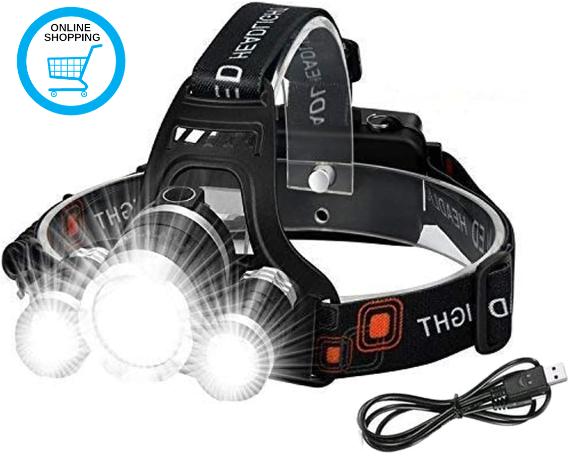Head Torch Rechargeable Headlight with 3 Lights 4 Modes, 6000 Lumen Super Bright