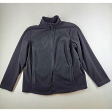 Lands End Kids Fleece Jacket Full Zip Gray Mock Neck Size L 14-16 Charcoal