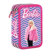 Astuccio Scuola 3 Zip Barbie 3D Rosa Glitterato Portapenne Matite Pastelli Nuovo
