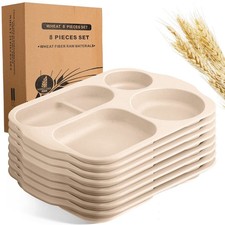 8 Pcs Large Unbreakable Divided Plates 12 Inch Wheat Straw Food Tray 5 Compar...