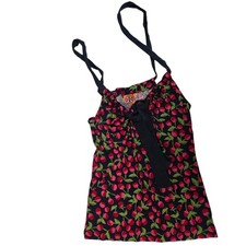 Tory Burch Tamara Top 100% Silk Sleeveless Tank Front Tie Cherry Navy Sz XS New