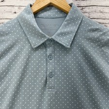 BYLT Lux Golf Polo Shirt Mens Medium Premium Drop Cut Blue Polka Dots Stretch