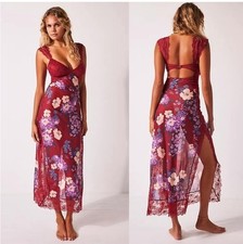 Intimately Free People Red Suddenly Fine Floral Lace Maxi Slip Dress Large