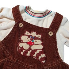 Vintage Carter's Raccoon Outfit 24M Corduroy Overalls Sweatshirt USA Baby Rare