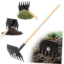 Rake Hoe Steel with 48in Wood Handle Fire Rake Hoe for Multi-use Landscaping 