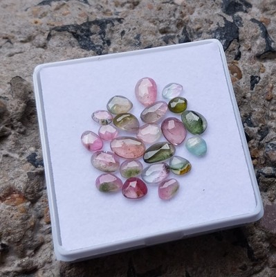 10.5 Ct 4x5-6x8.5 MM Natural Watermelon Bi Color Tourmaline Rose Cut 22 Pcs Lot