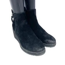 Sofft Women's Emeline Waterproof Suede Wedge Side Zip Bootie Black Size 7 M