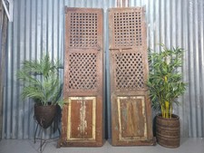 Pair Vintage Rustic Indian Wooden Iron Doors Garden Gates Room Divider Screen