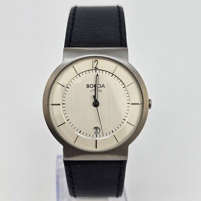 Boccia Titanium Men's Watch 36MM Gray Dial Date Black Leather