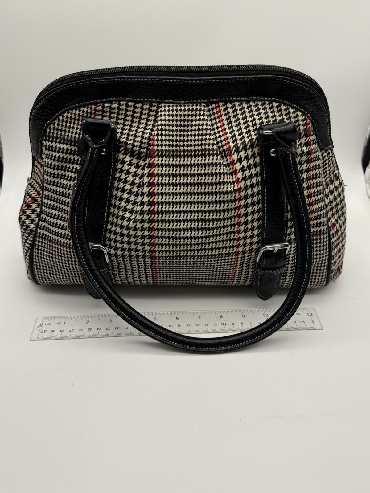 Vintage Chaps Houndstooth Structured Satchel Shou… - image 4