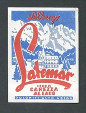 Hotel Latemar CARREZA AL LAGO Italy - vintage luggage label
