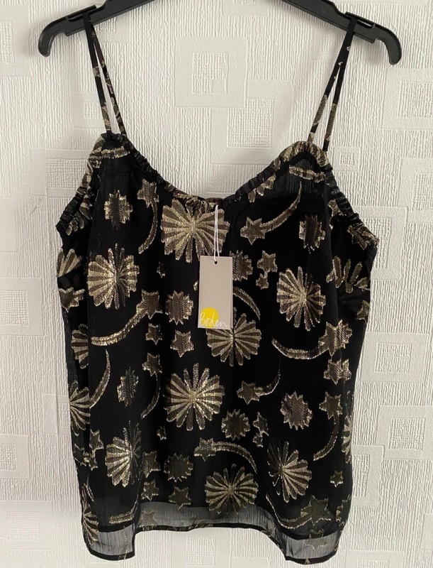 Boden Black / Gold Jacquard Party  Cami Top Size 10 New with Tags