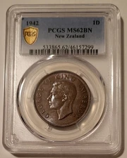 New Zealand George VI 1942 Penny MS62 BN PCGS