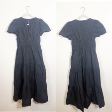 Quince 100% Organic Cotton Poplin Tiered Maxi Dress Black Small Summer
