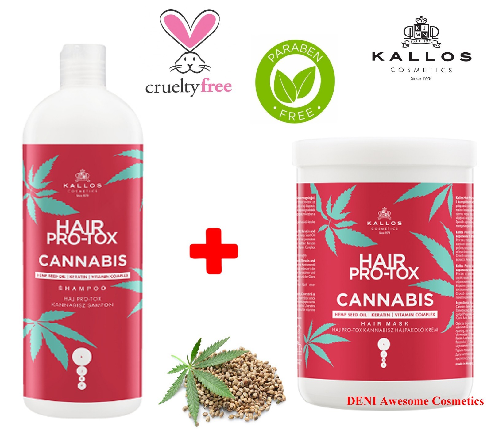 Kallos Hair Pro Tox CANABIS Set Shampoo+Mask with Hemp Seed Oil and Keratin