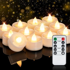 12Pcs Flameless LED Tea Lights with Remote & Timer, 400+Hours Realistic Flickeri