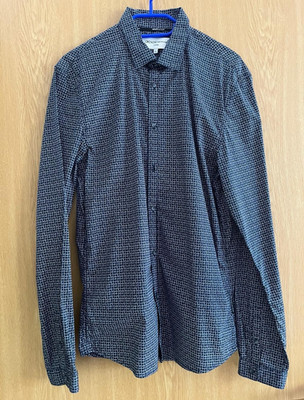 TOM TAILOR DENIM Herrenhemd Fitted M blau/weiß geometrisch All Over Langarm