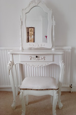 French Style White Dressing Table with Mirror, 1 Drawer, Freestanding