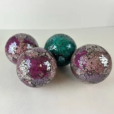 Decorative Orb Sphere Balls Pink Purple Teall Mosaic 3.5-4" Bulbs