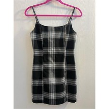 Forever 21 Y2K Black & White Plaid Spaghetti Strap Mini Body con Dress