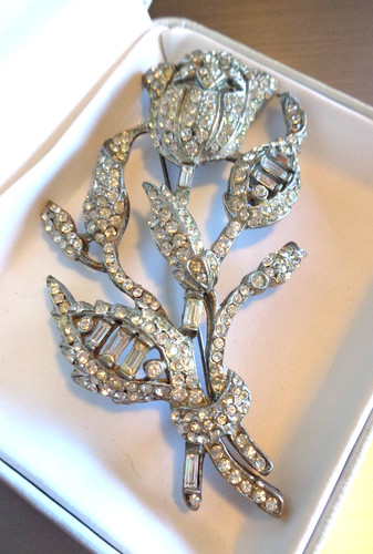 1920s Art Deco Rose Rhinestone Brooch