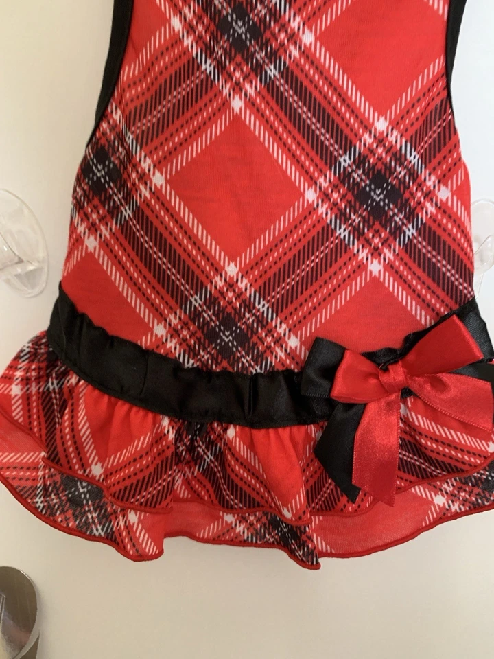 Vestido de Navidad a cuadros rojo para perro (talla pequeña) Foto 4 de 4