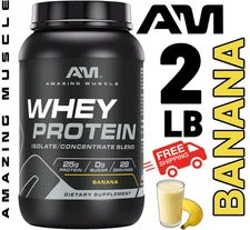 Amazing Muscle Whey Protein Powder Banana 2 LB  25 G Protein Isolate Concentrate