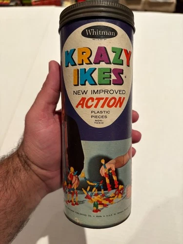 VINTAGE 1957 Whitman KRAZY IKES Plastic Toy in Canister Can