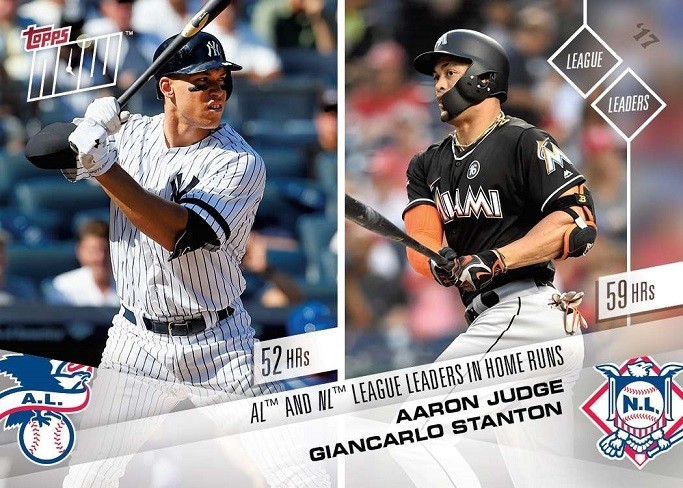 2017 TOPPS NOW #685 AARON JUDGE & GIANCARLO STANTON HOMERUN LEADERS