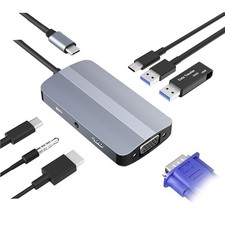 7-in-1 USB C Hub Type C to USB 3.0 2.0 USB-C PD VGA 4K/30Hz 3.5mm Audio Adapter