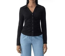 Social Standard by Sanctuary Women's Ruched Button-Up Top Black Size S, New!$89