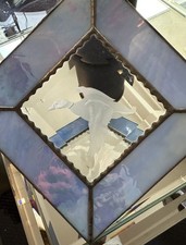Stained Glass Window Panel Bird in Flight Iridescent Blue Border Ready to Hang