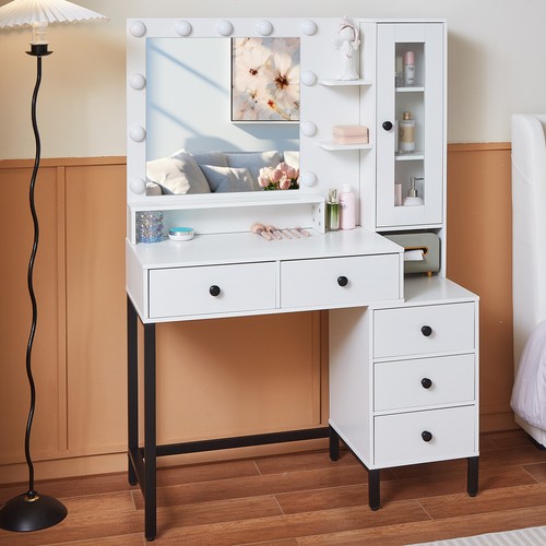 Vanity Set with 10 LED Lighted Mirror Makeup Dressing Table Dresser Desk New - Picture 5 of 9