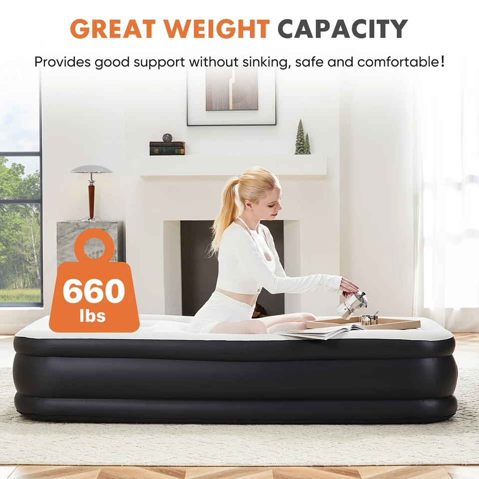 Air Mattress With Coil Beam Support, Plush Velvety Top Hold Up To 660 Pounds - Image 4 of 4