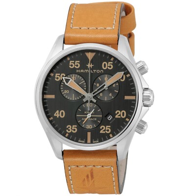 時計 Hamilton Khaki Aviation automaric Hamilton Khaki Aviation Men's Black Watch with Brown Leather Band