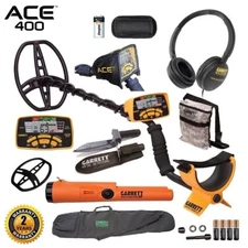 Garrett ACE 400 Metal Detector, Pro Pointer AT, Pouch, Digger, Bag, Accessories