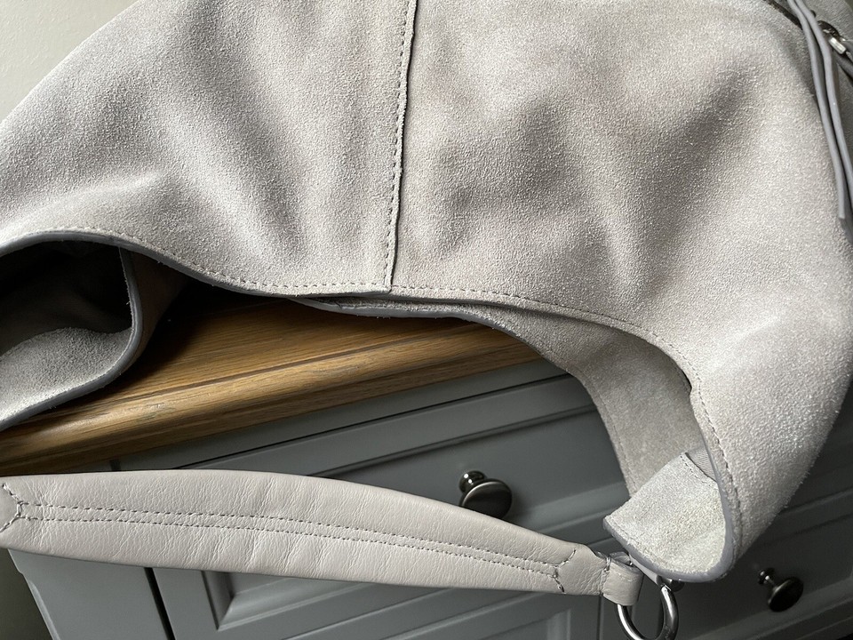 Mint Velvet light grey suede leather handbag hobo bag eBay