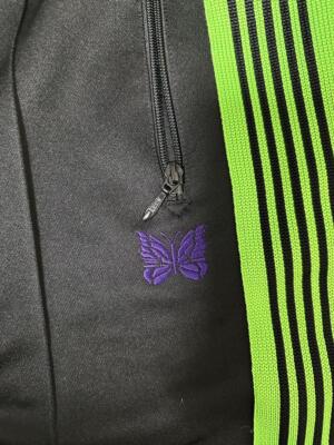 NEEDLES Track Pants Black x Green lines Size-S Used from Japan F/S