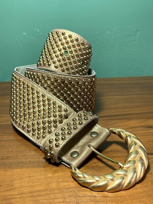 Sand Castle  Leather silver metallic gold studded Belt Vintage  main image 4