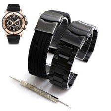 Pack of 2 Steel  Silicone Black Replacement Watch Band Bulova 98B104 C9671592