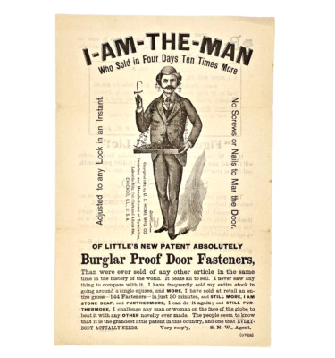 I Am the Man Burglar Proof Door Fasteners Advertisement Vintage Ephemera