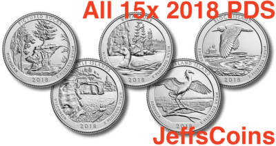 All 2018 P D S Set 15 x Park Quarters US Mint ATB Unc Picture - Block Island PDS