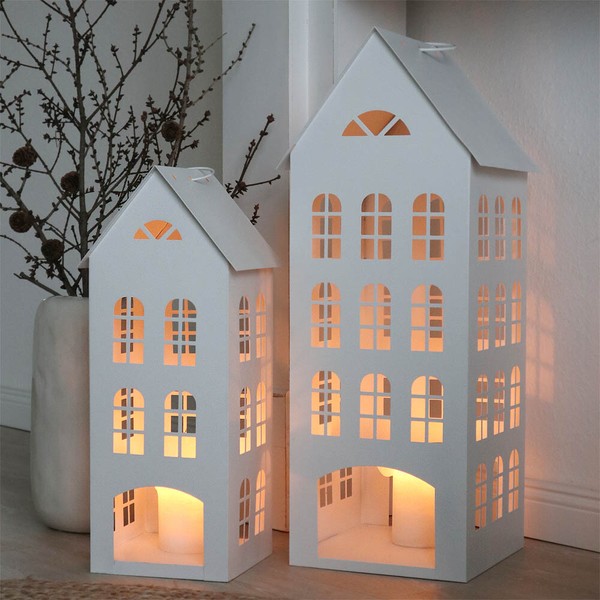 Laterne White Home Weiß Haus Aus Metall H45Cm Dekohaus Kerzenhaus Windlicht-image