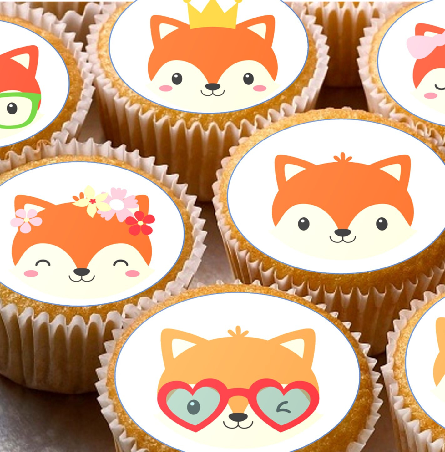 24 PRECUT Fox Foxes Edible Wafer Rice Paper Cupcake Topper Cake