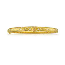 0.30ct Yellow Pear & White Pave Lab Grown Diamond Domed 14k Gold Bangle Bracelet