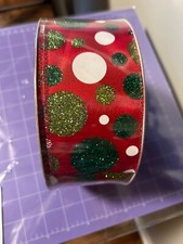 Member's Mark Christmas 2024 Wired Ribbon Red with Dots 2.5 inch--5 yards